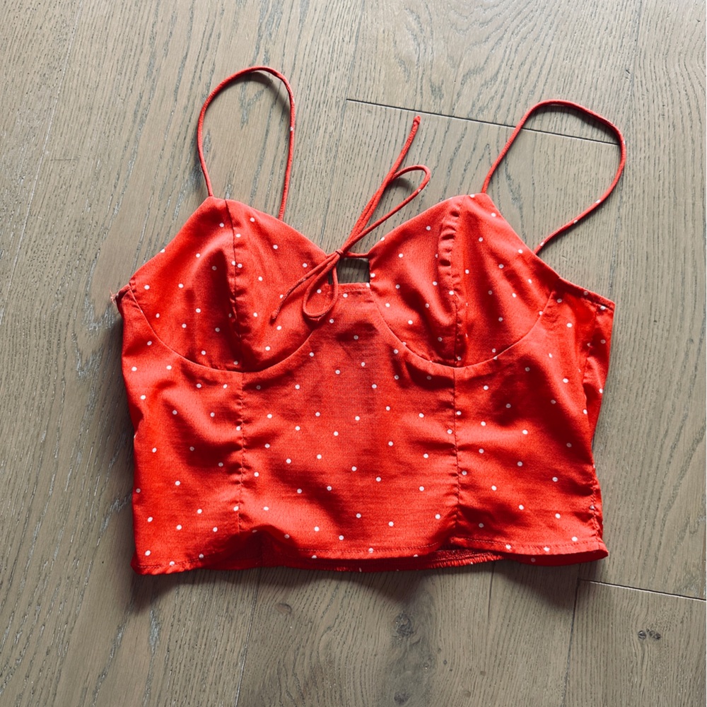 Super down Tasha cami tie top red polka dot